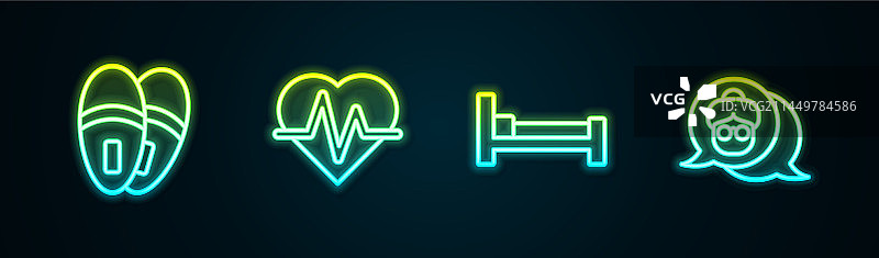 拖鞋、心率、床和祖母线条图标图片素材