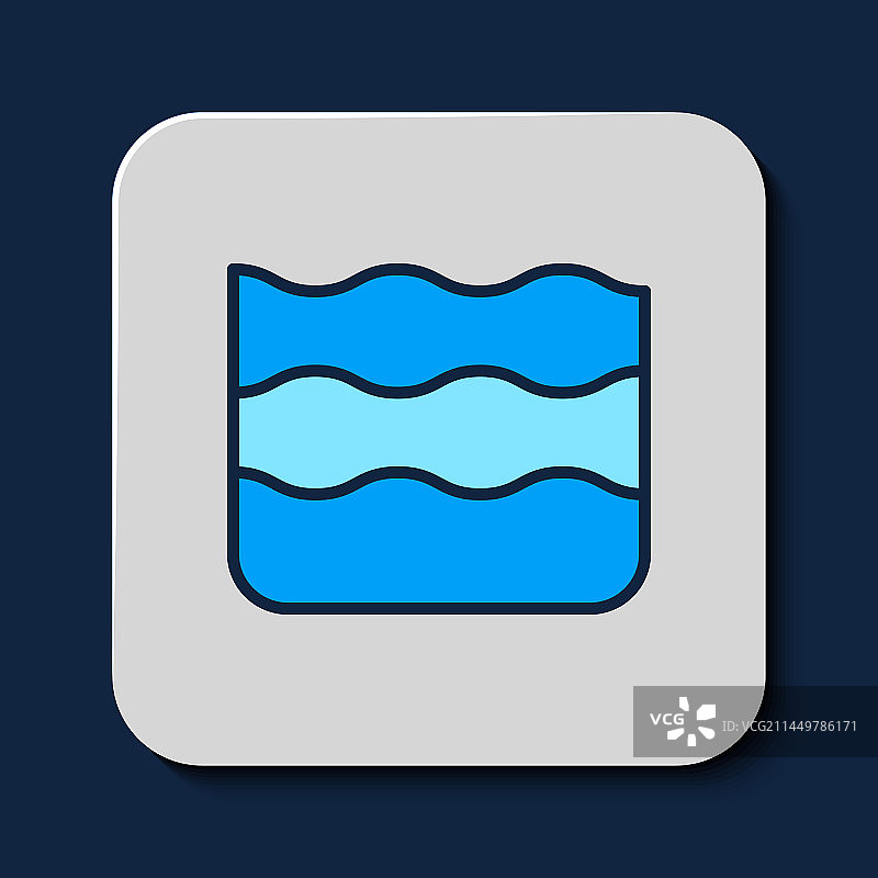 实心描边波浪图标蓝色背景图片素材