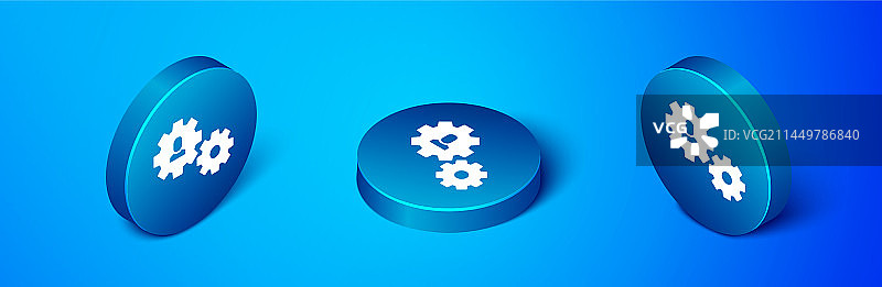 2.5D齿轮图标人物，蓝色背景图片素材