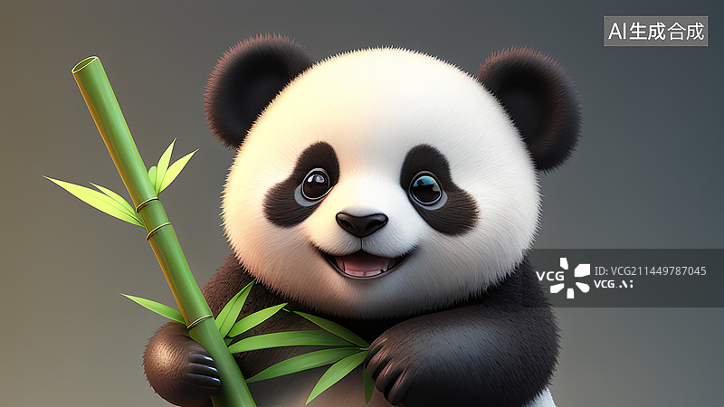 【AI数字艺术】可爱大熊猫手捧竹子微笑图片素材