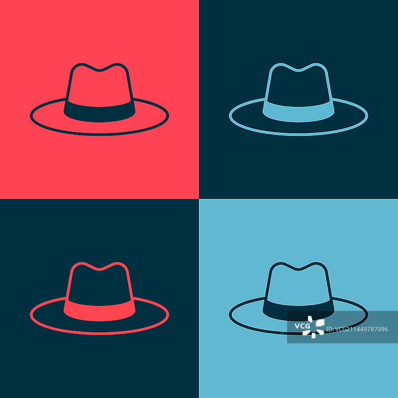 撞色背景上的戴丝带帽子的波普艺术男人图标图片素材