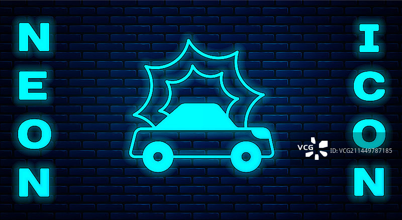 砖墙上发光的霓虹灯车祸图标图片素材