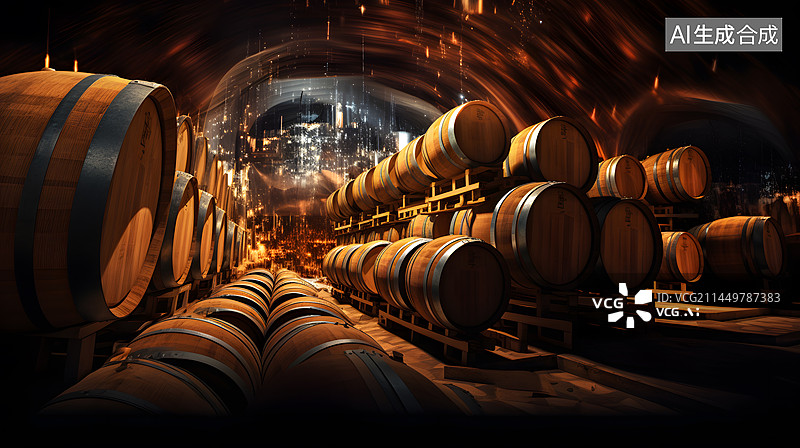 【AI数字艺术】酒窖里的酒桶木桶图片素材