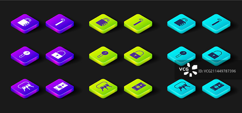 钥匙束、眼部扫描和锁图片素材