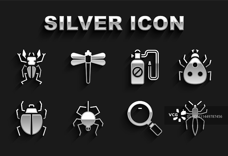 一组蜘蛛、瓢虫、放大镜和螨虫图片素材