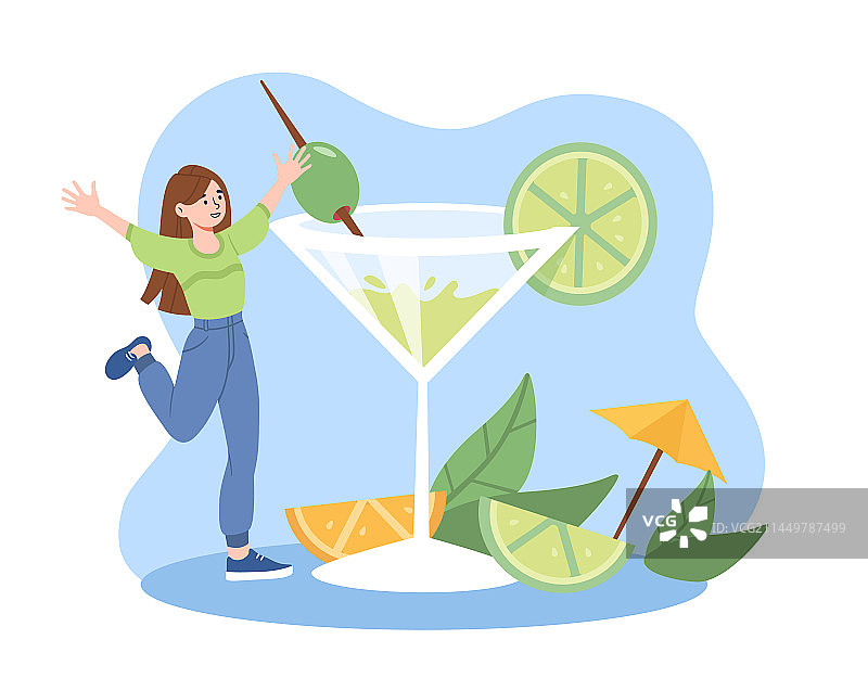 女孩想喝鸡尾酒概念图片素材