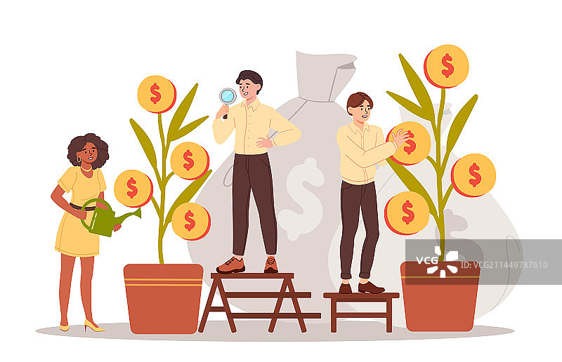 拥有摇钱树的人们概念图片素材