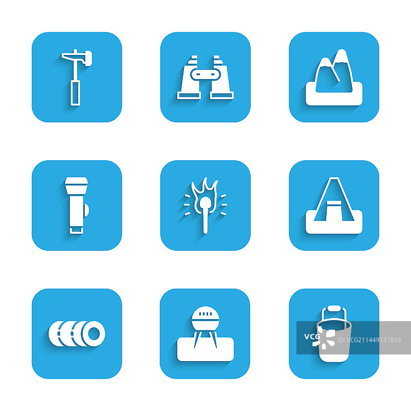 火炬火焰、烧烤架、水桶和游客图片素材