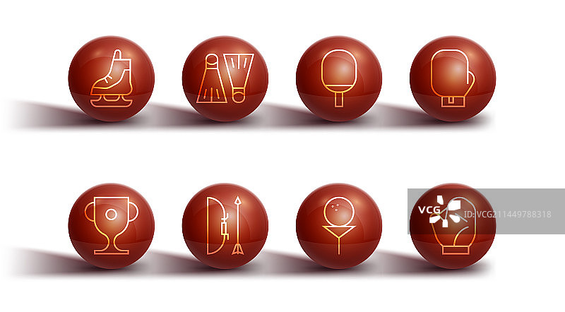 溜冰鞋、奖杯、拳击手套和高尔夫球组合图片素材