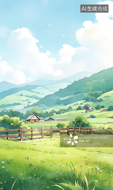 【AI数字艺术】乡村户外自然风景插画图片素材