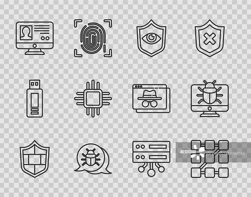 砖墙、密码盾牌线条组合图片素材