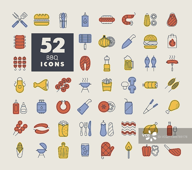 烧烤烤架隔离图标集图片素材