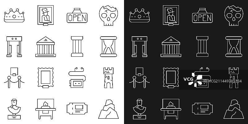 石头城堡塔楼旧沙漏机器人线条图片素材