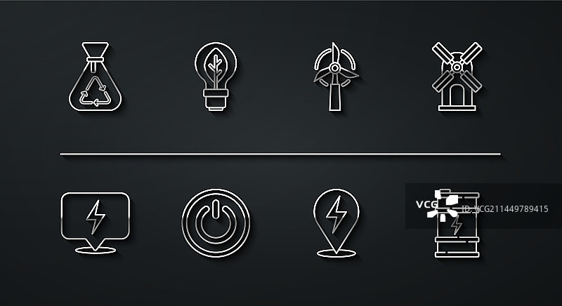 带回收标志的垃圾袋和闪电图片素材