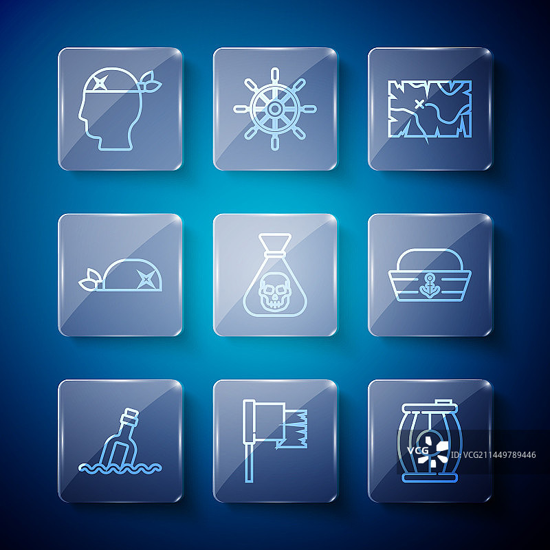 瓶中信、海盗旗等线性组合图片素材