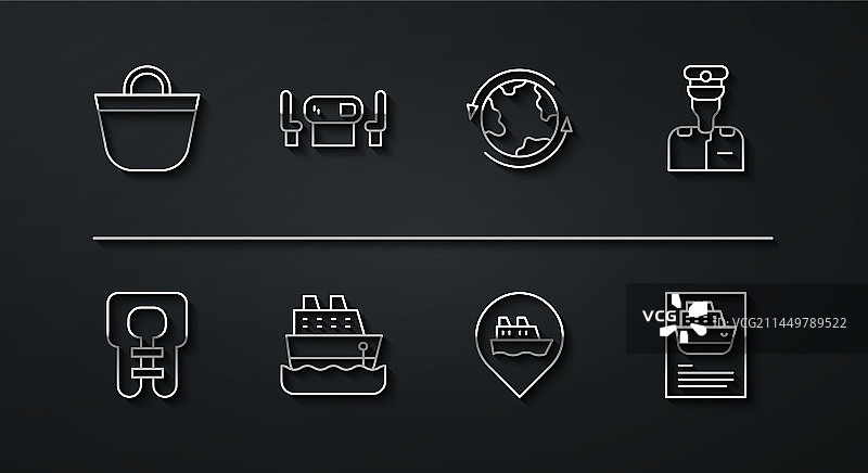 沙滩包、救生衣和船长帽图片素材