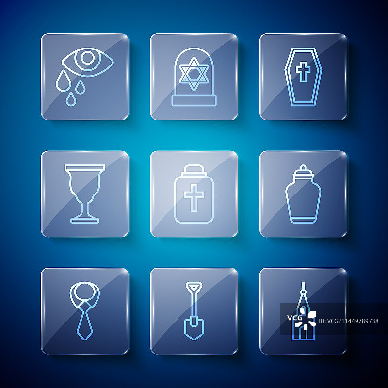 领带、铲子、教堂建筑和棺材图案图片素材