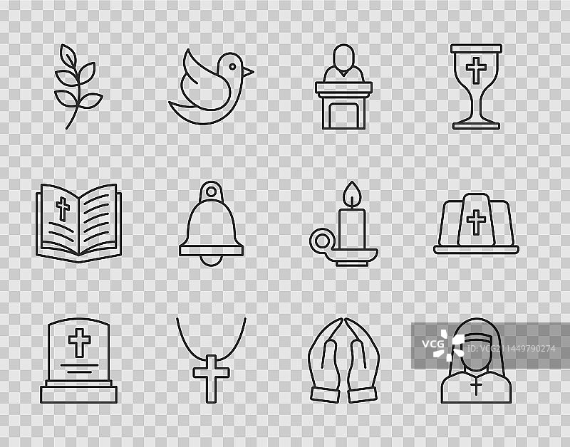 带墓碑的坟墓修女教堂牧师线条图片素材