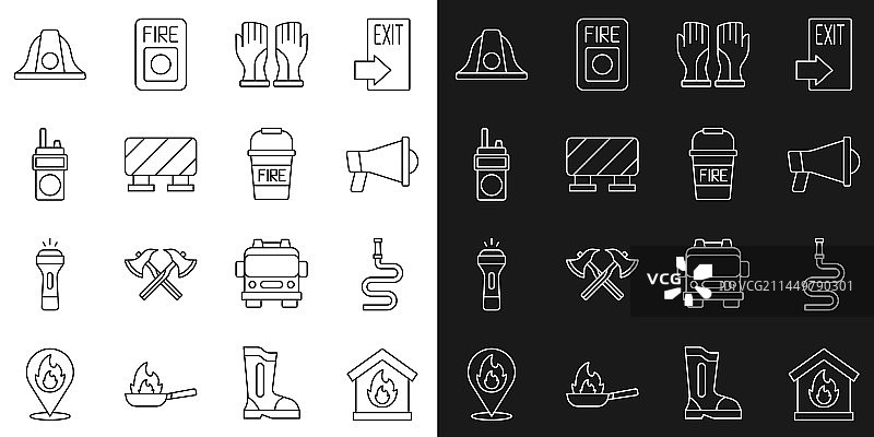 燃烧房屋水带卷盘线条组合图片素材