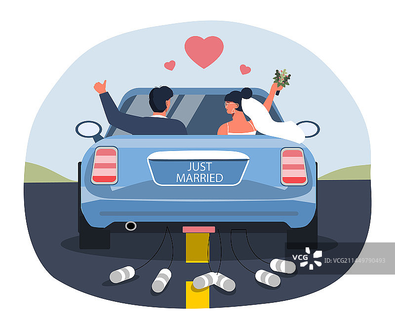 新婚夫妇在汽车旁图片素材