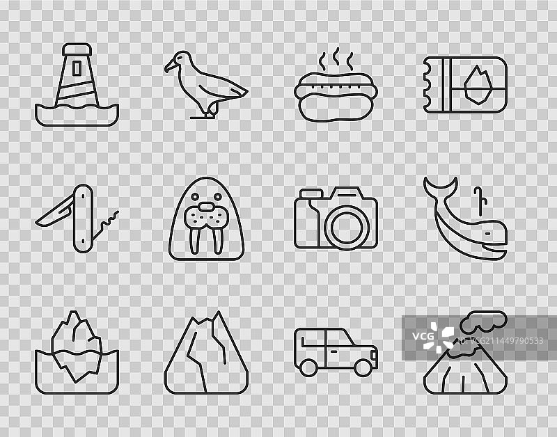 冰山火山热狗三明治线条图标图片素材