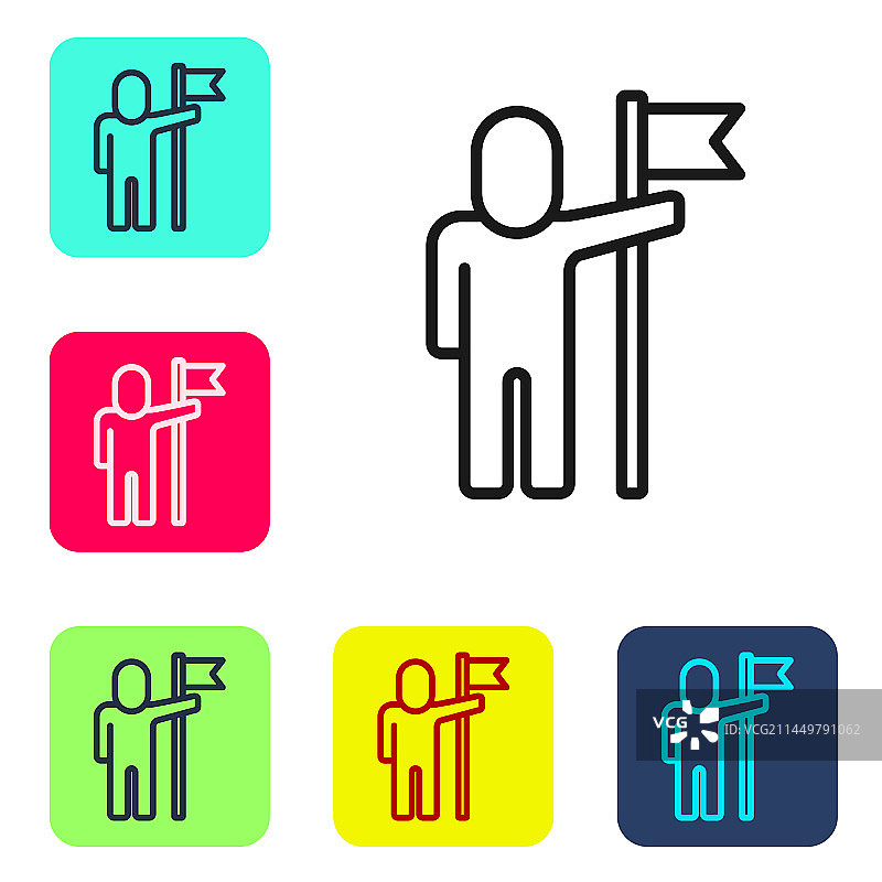 黑色线条男人举旗图标图片素材