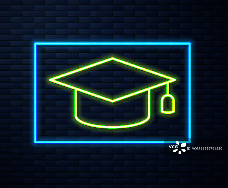 发光霓虹灯毕业帽图标，隔离图片素材