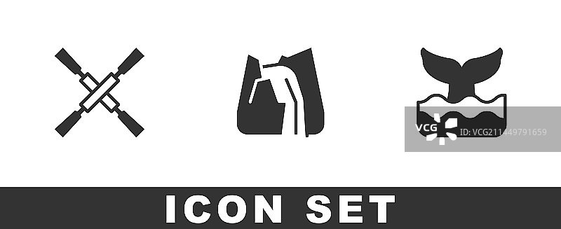 船桨瀑布鲸鱼尾巴套装图片素材