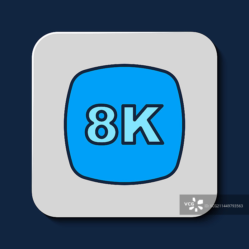 蓝色背景上的8K超高清轮廓图标图片素材