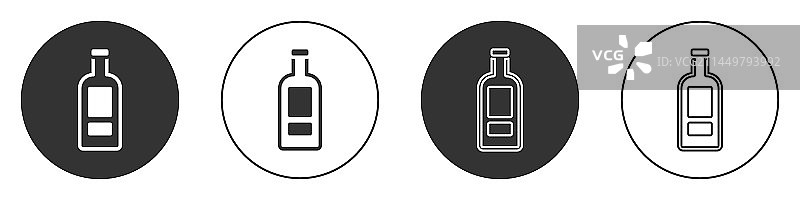 白色背景上的黑色伏特加玻璃瓶图标图片素材