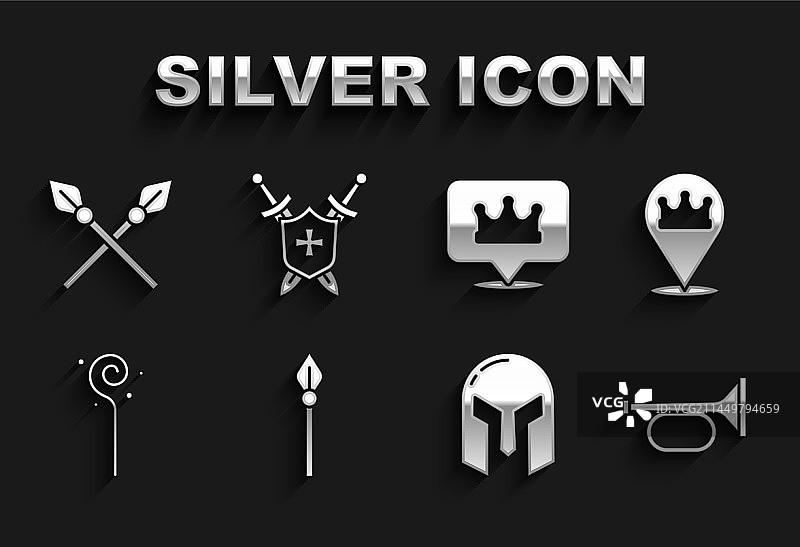 中世纪矛位置国王皇冠喇叭合集图片素材