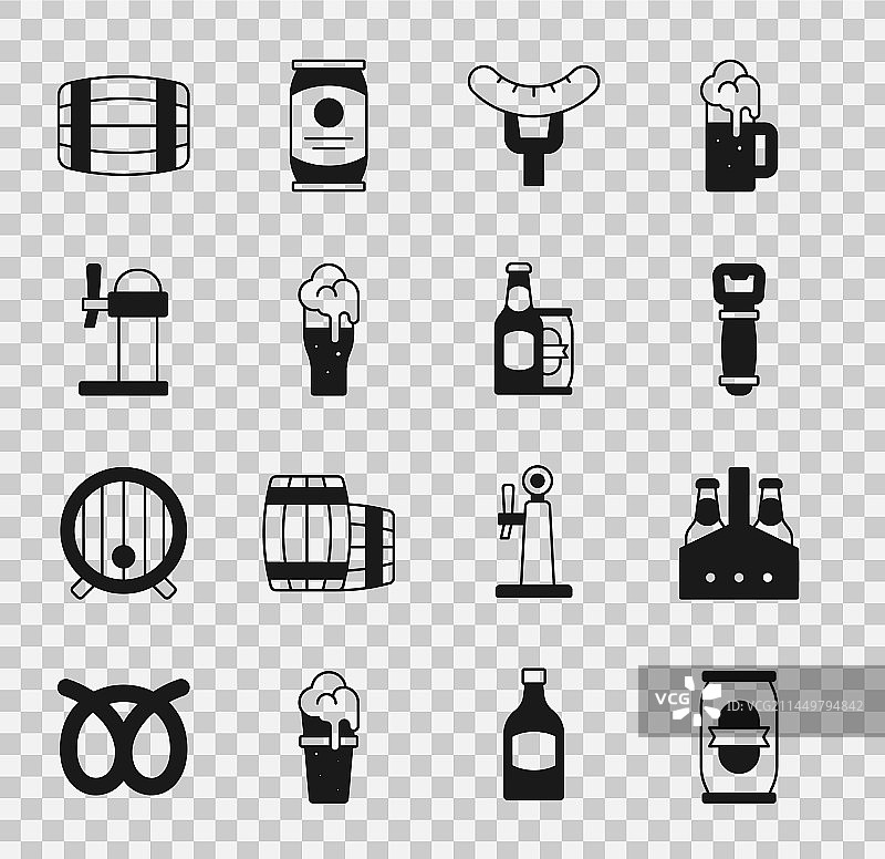 啤酒罐、成组啤酒瓶、开瓶器图片素材