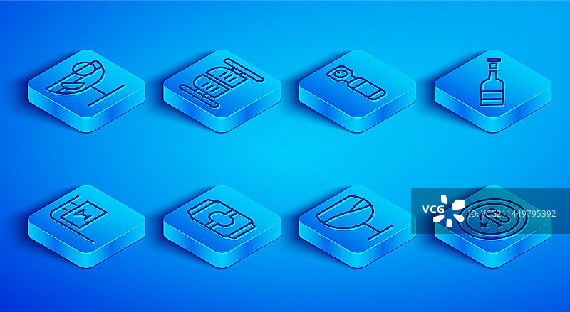 酒吧门开瓶器鸡尾酒线性图标图片素材