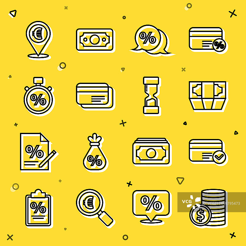 带美元信用卡的硬币钱线条集图片素材