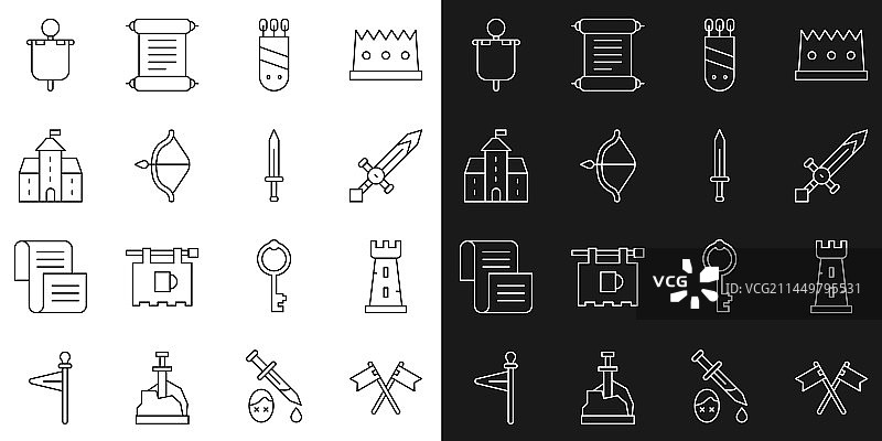 中世纪旗帜城堡塔楼线条图案图片素材