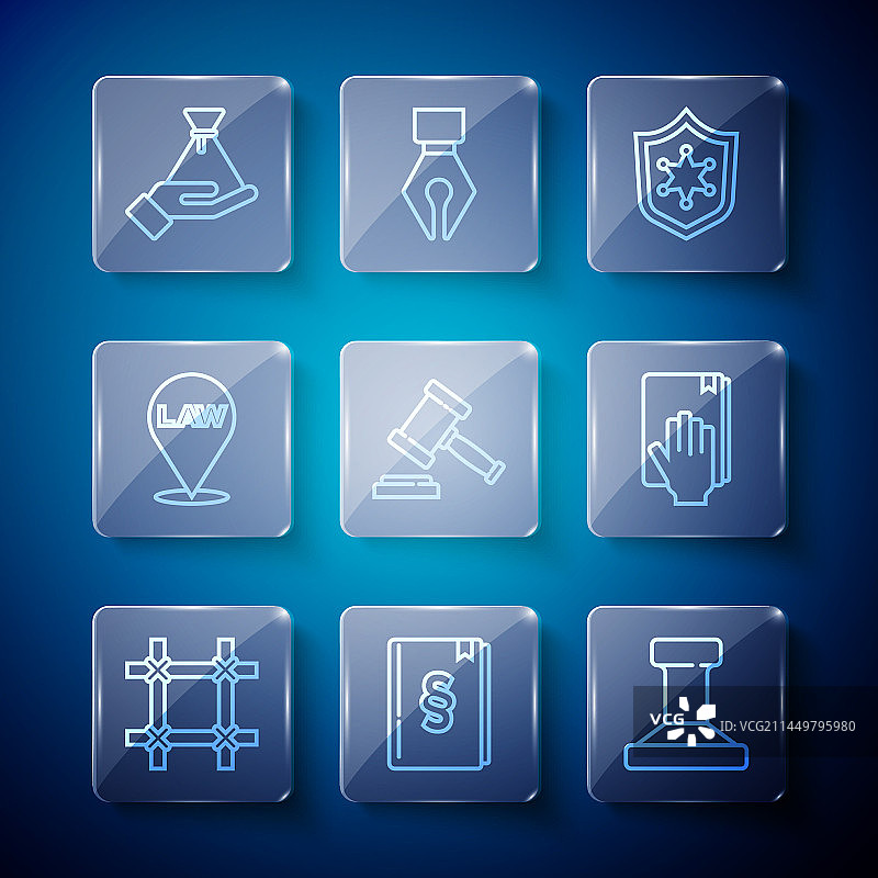 监狱窗户法律书籍和警察印章套装图片素材