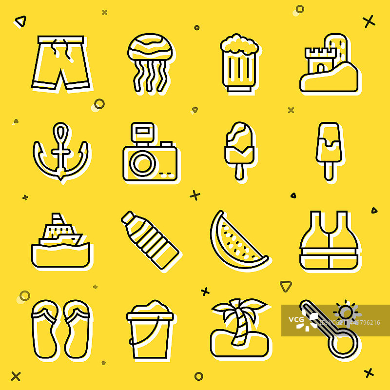 气象温度计救生衣冰块线性图标图片素材