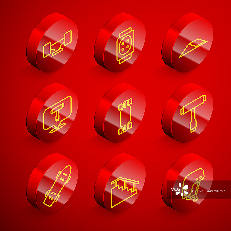 设置线滑板轮护膝停放工具图片素材