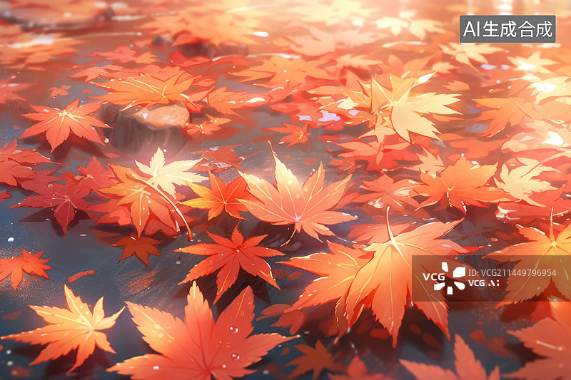 【AI数字艺术】秋天的枫树枫叶，立秋节气户外自然风景插画图片素材