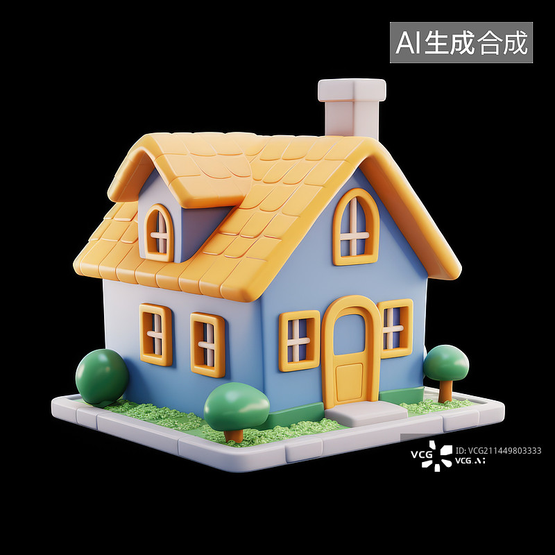 【AI数字艺术】卡通房子的3D渲染，房地产概念插图图片素材