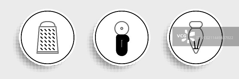 用于装饰蛋糕、磨碎机和裱花袋线条图标图片素材