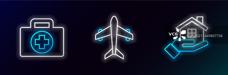 手持房屋、急救箱和飞机图片素材