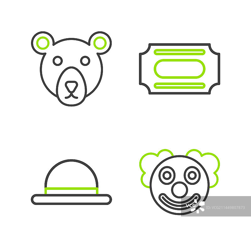 小丑头帽子马戏团票熊图标集图片素材