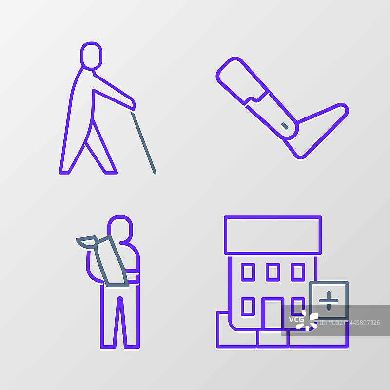 医疗用品：医院建筑与人体骨折图片素材