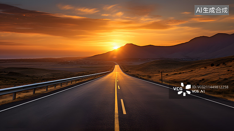 【AI数字艺术】太阳光下的公路马路图片素材