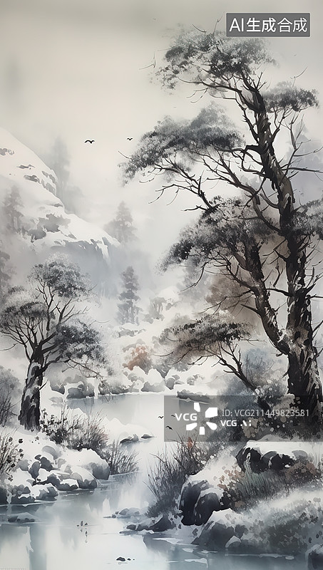 【AI数字艺术】国风水墨风景意境美插画图片素材