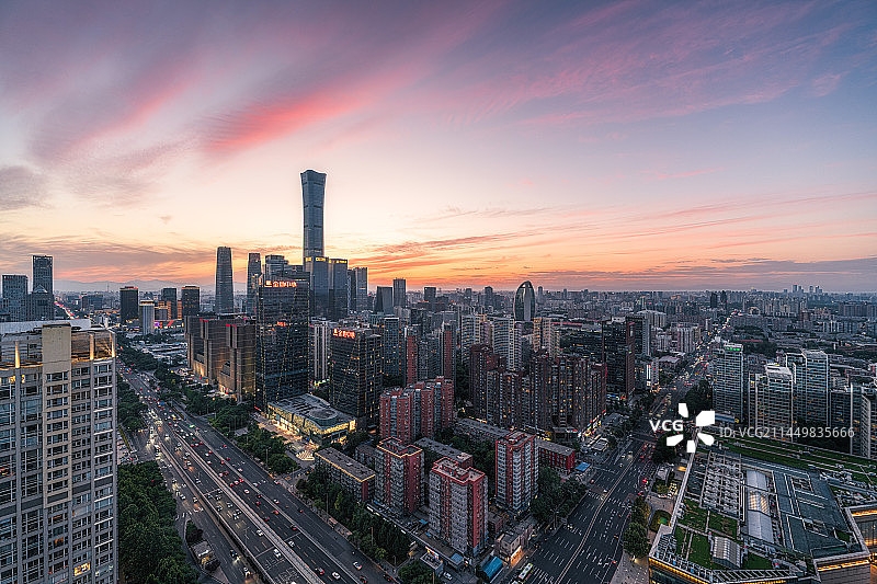 北京城市天际线国贸CBD日落图片素材