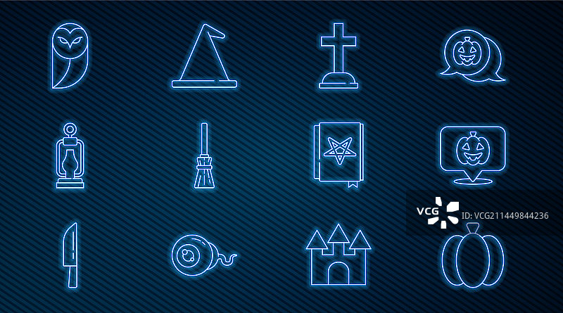 带十字架的女巫墓碑南瓜线条icon图片素材