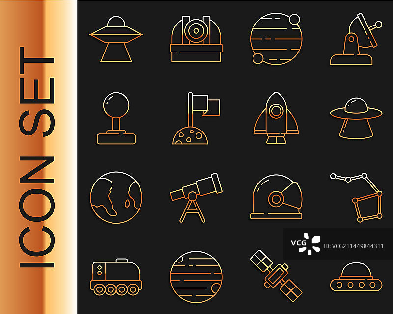 线条图形：不明飞行物飞船和大熊图片素材