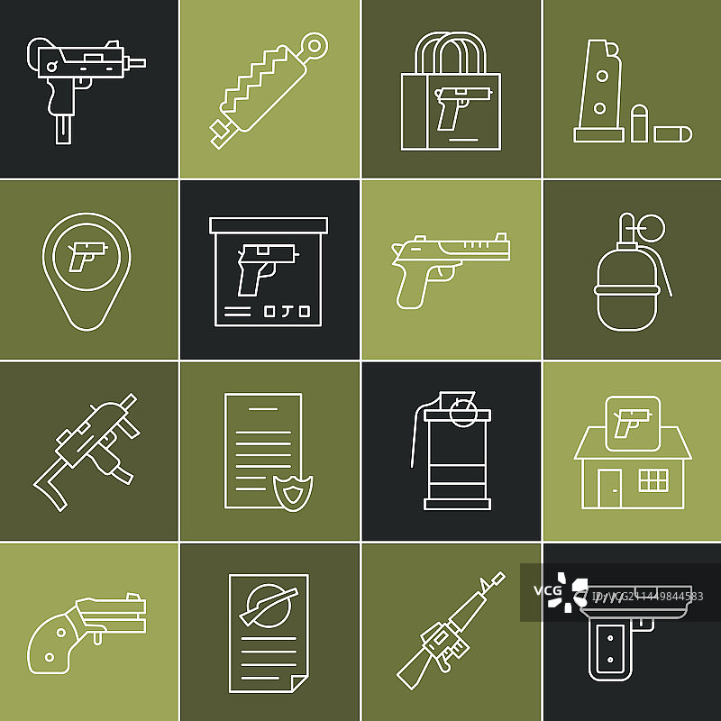 手枪或枪支狩猎商店武器线条图标图片素材